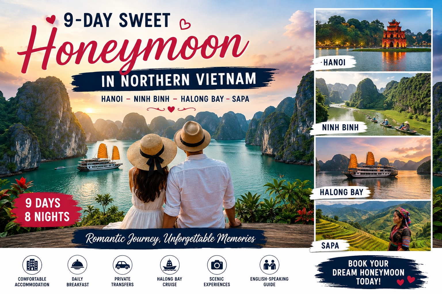 9-Day Northern Vietnam Honeymoon Package – Hanoi, Ninh Binh, Ha Long Bay & Sapa